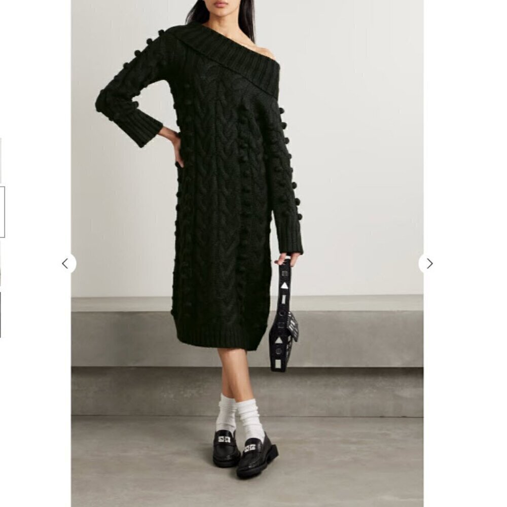 NWT Farm Rio XS Black Braided Midi Fall Winter Sweater Anthropologie Dress